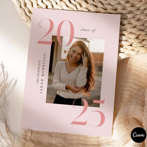 2025 afstudeeruitnodigingskaart CANVA-sjabloon, afstudeeraankondiging Canva-sjabloon, uitnodiging voor senior afstudeerfeest PHOTOSHOP-sjabloon