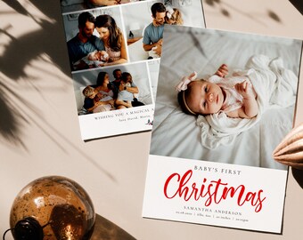 Baby First Christmas Card, Christmas Print Card, Holiday Card Template,Christmas Family Card, Christmas Photo Card, -CD290