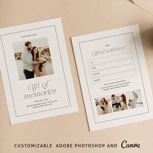 Buoni regalo per sessioni fotografiche Modello Canva, Modello Photoshop per buoni regalo fotografici, Buono regalo famiglia Canva per sessioni fotografiche