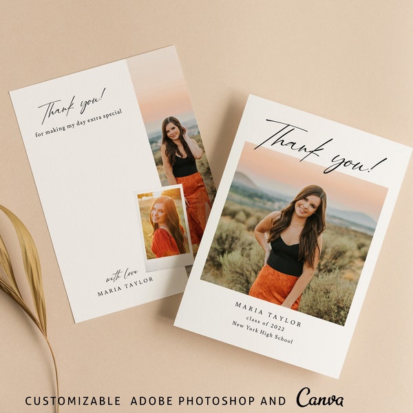 Graduation Thank You CANVA & PHOTOSHOP Card Template, High School CANVA Card, Graduation Card, Thank You Card - G363