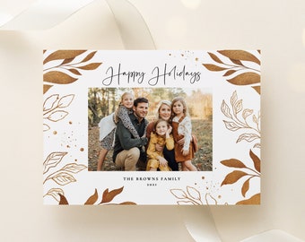 Canva Holiday Card Template, Hygge Modern Boho Photo Christmas Card Template, 5x7 Editable Photoshop template,Bohemian Holiday Card Template