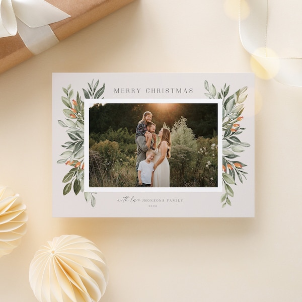 Christmas Card Photoshop Template, Holiday Card Canva Template, Christmas Family Card,Christmas Photo Card, Watercolor Holiday Card Template