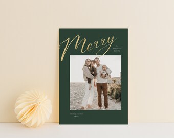 Gold Foil Holiday Card Template, Modern Christmas Card Template, Editable Canva Template, 5x7 Christmas Card, Printable Photoshop Photo Card