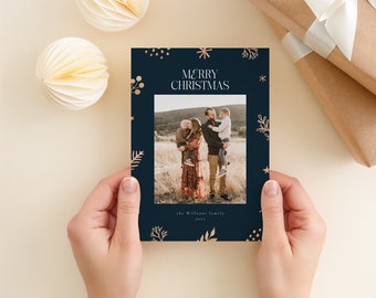Merry Christmas Photo Card Template, Gold Foil Christmas card Template, Canva Template, Holiday Card Template,Photography Photoshop Card 5x7