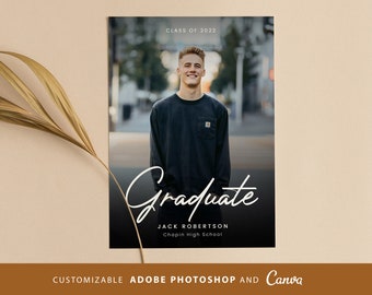 Modern Graduation Announcement CANVA PHOTOSHOP Template, Minimalist Senior Announcement Card,Graduation Party Template,Multiple Photo invite