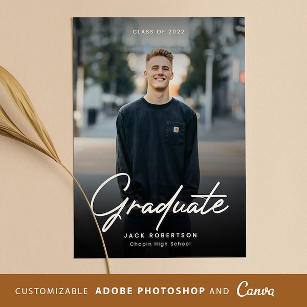 Modern Graduation Announcement CANVA PHOTOSHOP Template, Minimalist Senior Announcement Card,Graduation Party Template,Multiple Photo invite