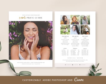 Senior Photography Pricing Photoshop and Canva Template, Price Guide List Canva for Photographers, Photography Photoshop Price Sheet - PG038