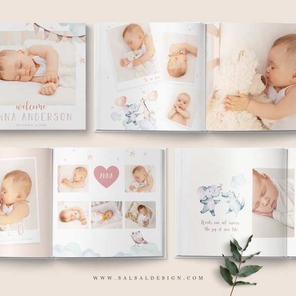 Babyalbumsjabloon, albumsjabloon, babyalbum Photoshop-sjabloon, fotografiealbum, eerstejaarsalbum - Baby Love AL013