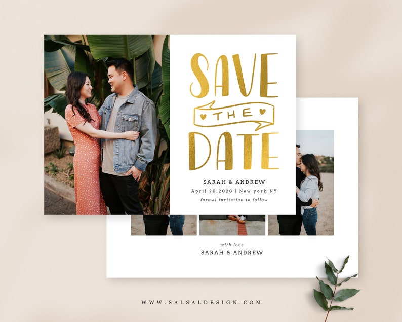 Save the Date Template for Photographers Lenoria SD043 Photoshop Templates Gold Save the Date Card Announcement Engagement Photography