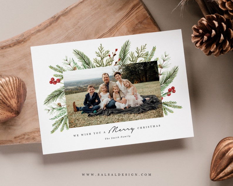 Christmas Card Photoshop Template, Merry Christmas Card, Holiday Cards, Photoshop Template, Photography Template - CD080 