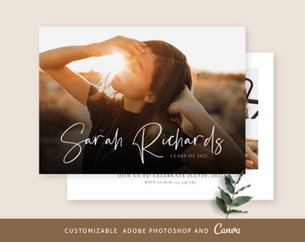 Graduation Announcement Card CANVA and PHOTOSHOP Template, Editable Graduation Car, Graduation Announcement Photoshop Card -  G180
