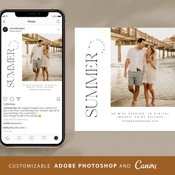 Summer Mini Session Template,PHOTOSHOP CANVA Template,Summer Session Instagram Template,Social Media Template,Photography Marketing Template