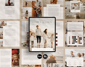 CANVA Family Photography style Guide magazine Template,Pre-written Family Session Welcome Guide Template,Photoshop price list CANVA template