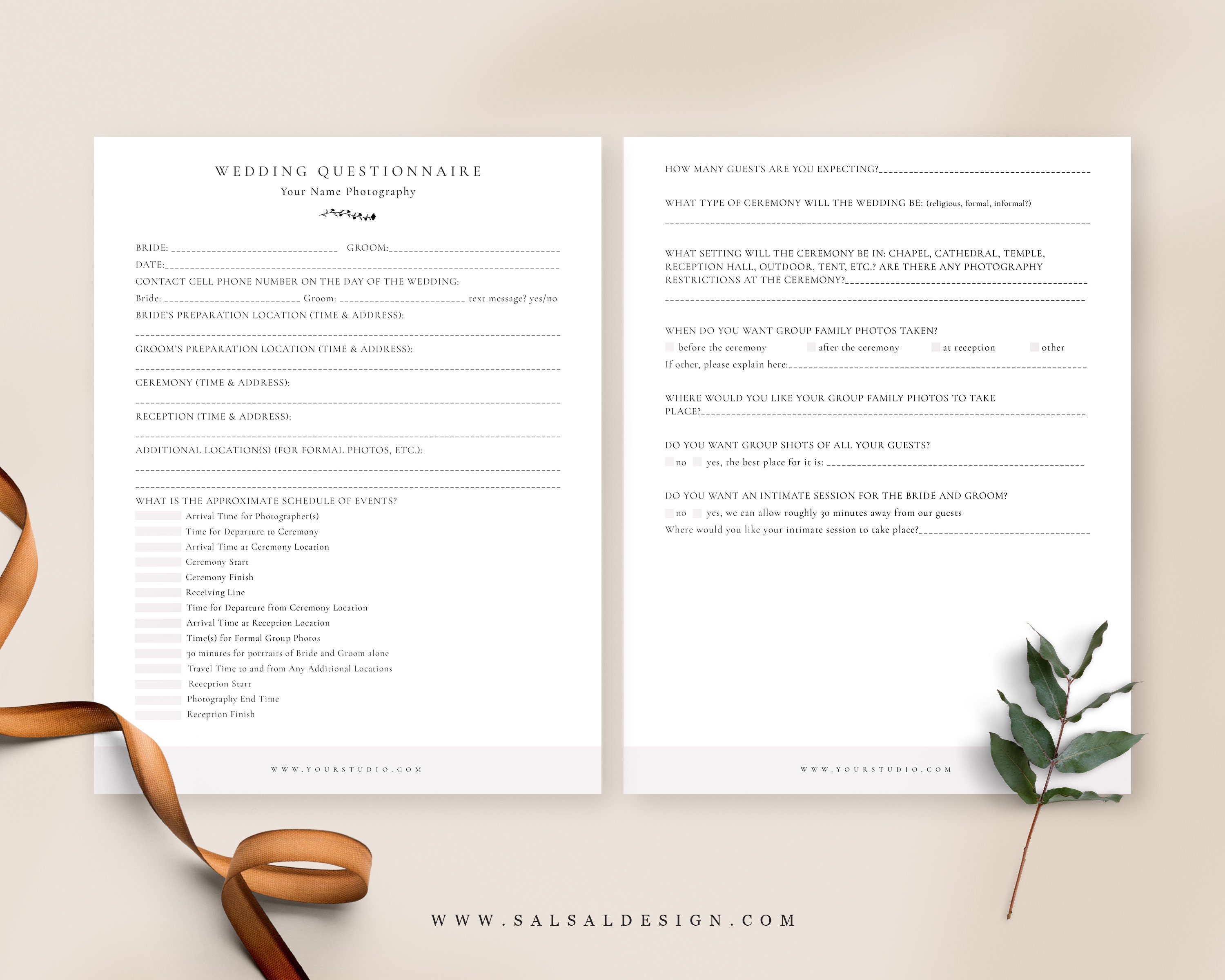 Wedding Photographer Questionnaire Template