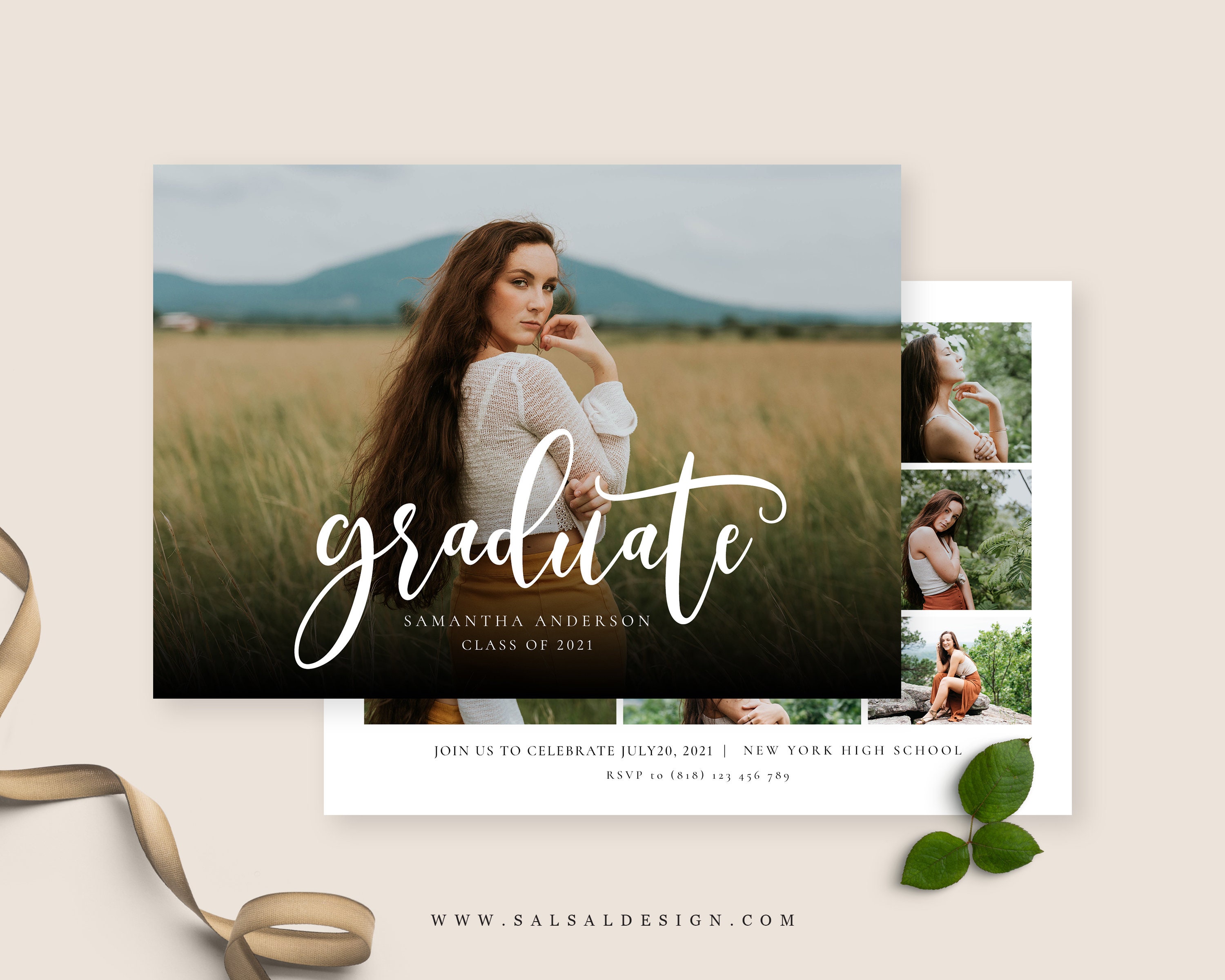 Graduation Announcement Card Canva And Photoshop Template Etsy