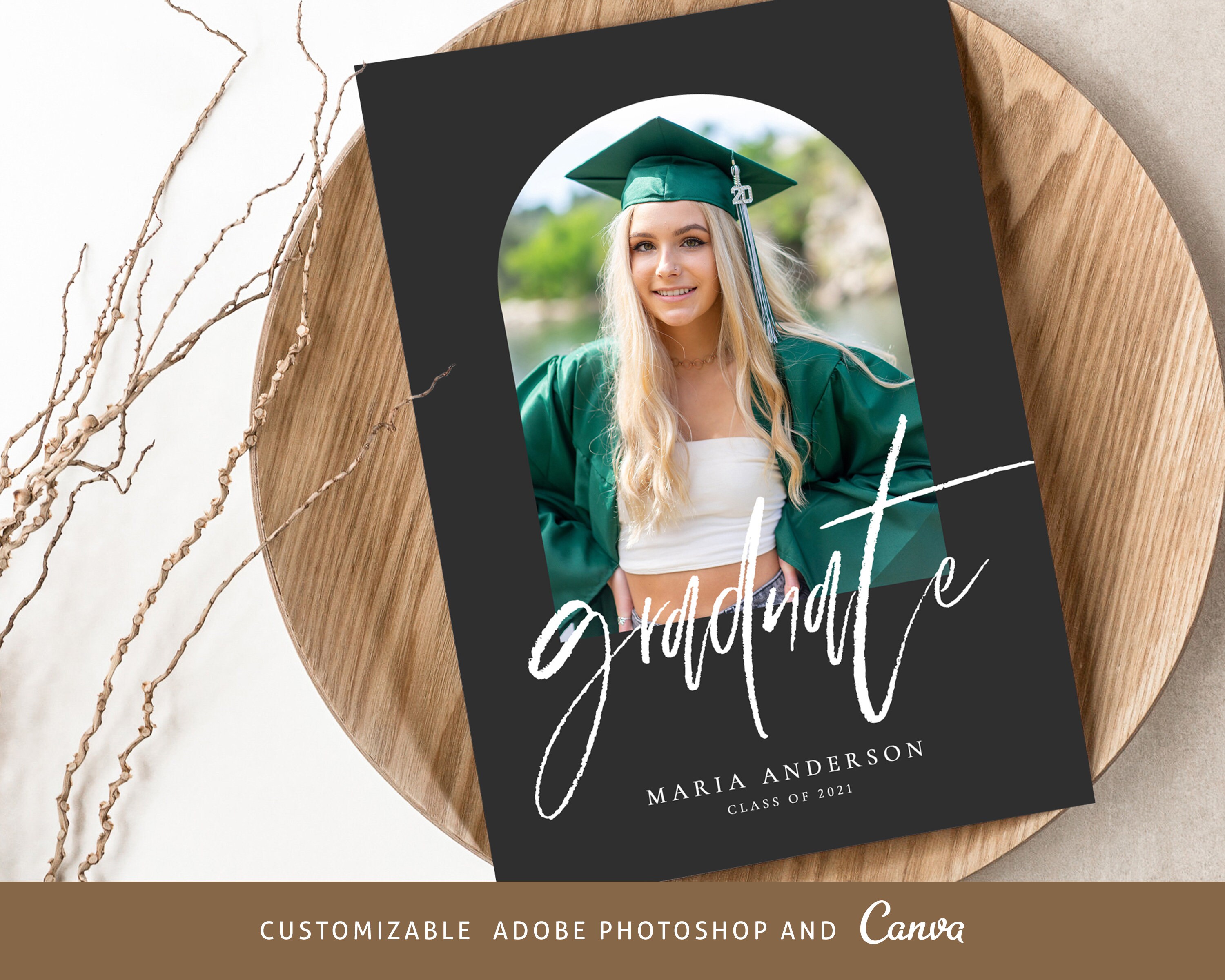 Graduation Announcement Card Canva And Photoshop Template Etsy