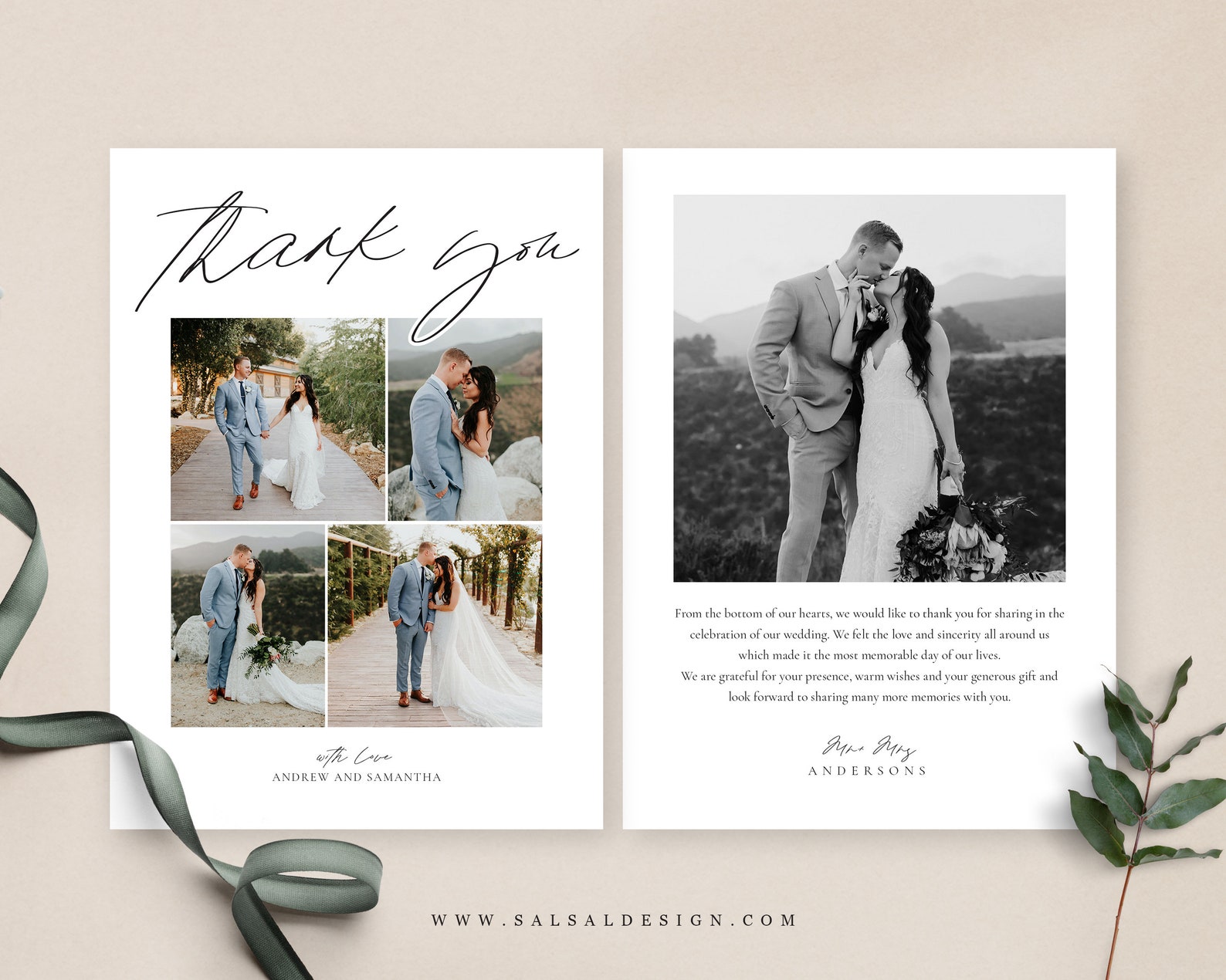 Wedding Thank You Card Canva Template Wedding Thank You Card Etsy