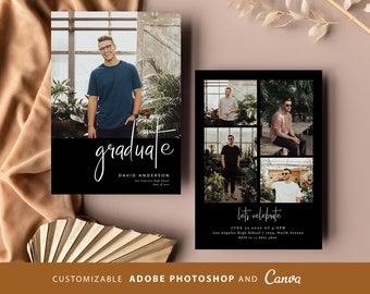 Modern Graduation Announcement CANVA PHOTOSHOP, Guy Minimalist Senior Announcement Card,Boys Graduation Party Template,Multiple Photo invite