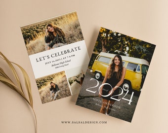 Senior Graduation Announcement Card CANVA Template, 2024 Graduate invitation Card Template, Graduation Party PHOTOSHOP Template,Photo invite