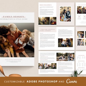 Family Photographer Welcome Guide Template,Family Session Style guide,Marketing Brochure,Canva Photoshop Magazine Template,Client Checklist