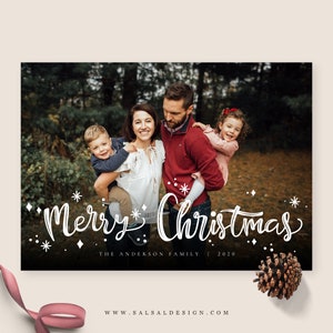 Christmas Card Photoshop Template, Holiday Card Template, Christmas Family Card, Christmas Photo Card CD265 image 3