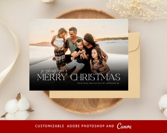 Editable Christmas Canva & Photoshop Card Template, Christmas Editable Card, Christmas Printable Card, Christmas Editable Photo Card - CD443