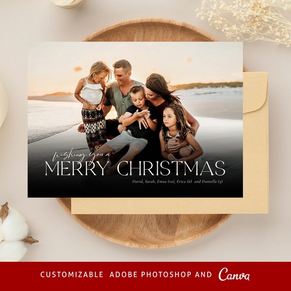 Editable Christmas Canva & Photoshop Card Template, Christmas Editable Card, Christmas Printable Card, Christmas Editable Photo Card - CD443