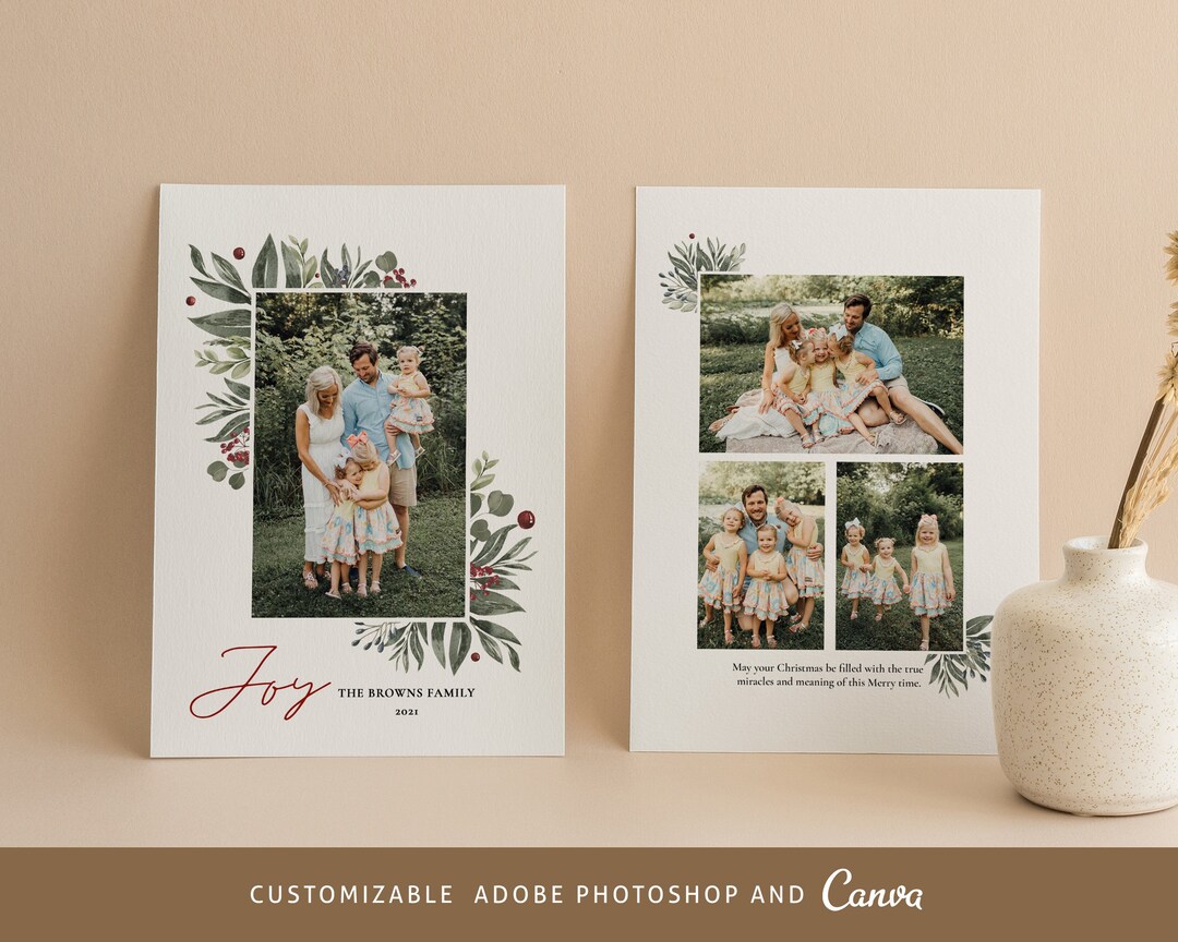 CANVA Watercolor Christmas Card Template, 5x7 Printable Christmas Card ...