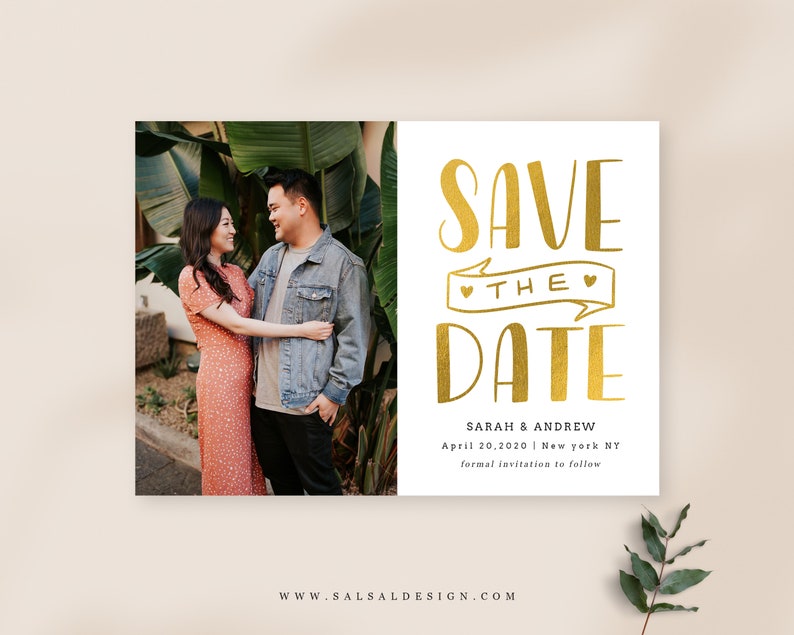 Save the Date Template for Photographers Lenoria SD043 Photoshop Templates Gold Save the Date Card Announcement Engagement Photography