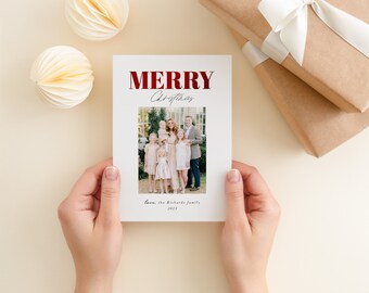 Merry Christmas Card Template, Printable Christmas Photo Card, Holiday Photo Card Template, Family Canva Template,Photoshop Holiday Card 5x7