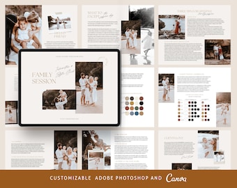 CANVA Family Photography style Guide magazine Template,Pre-written Family Session Welcome Guide Template,Photoshop price list CANVA template