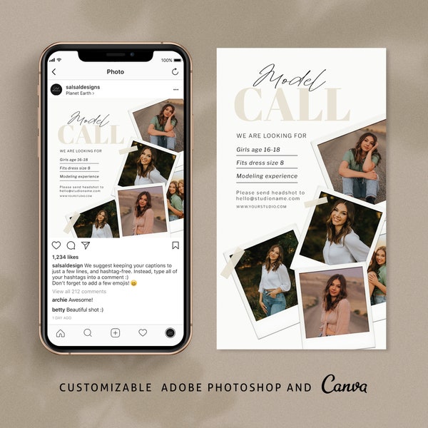 Senior Model Call Session Canva Template, Senior Photography Model Call Marketing Photoshop Template, Instagram Story and Post Template