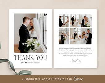 Wedding Thank you Card Canva Template. Wedding Thank you Card, Thank you card Photoshop Template, Wedding Thank you Card Canva - TK027