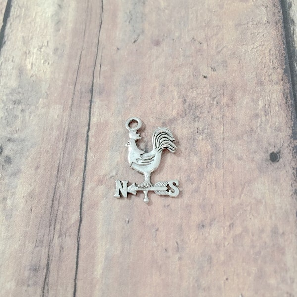 4 Rooster weather vane charms (2 sided) pewter - U2