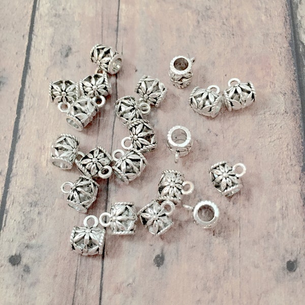 15 Flower bail beads antique silver tone - BX17
