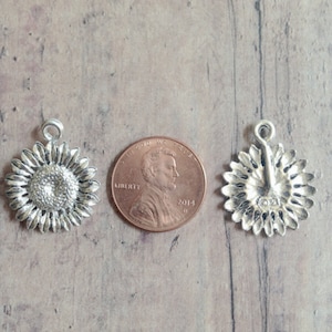 4 Sunflower charms 1 sided silver plated pewter CC13 image 2