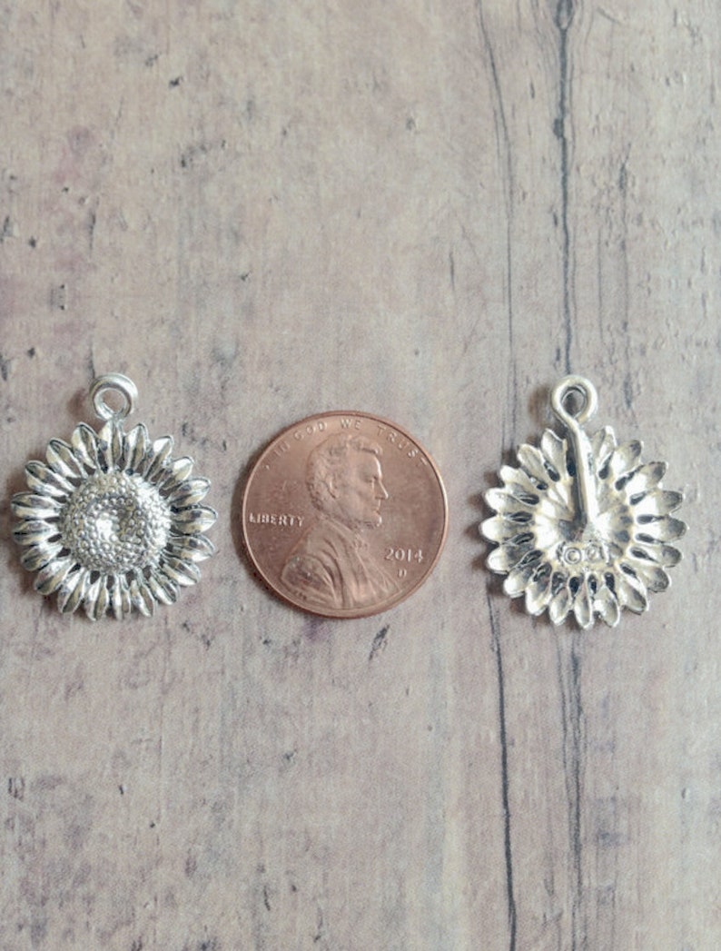 4 Sunflower charms 1 sided silver plated pewter CC13 image 2