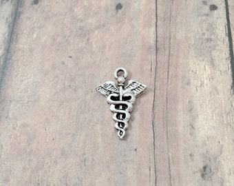 4 Caduceus charms (2 sided) pewter - BX176