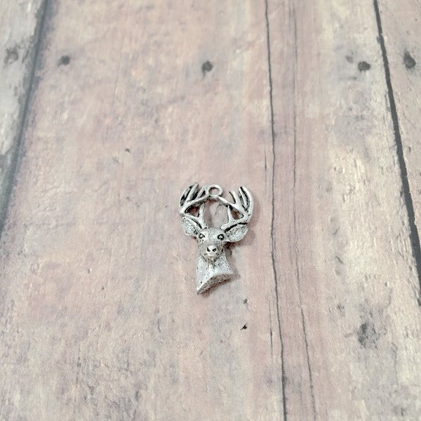 Deer head charm (1 piece) pewter - WW4