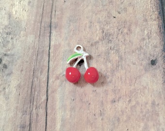 4 Cherry charms (3D) zinc alloy and enamel - BX273