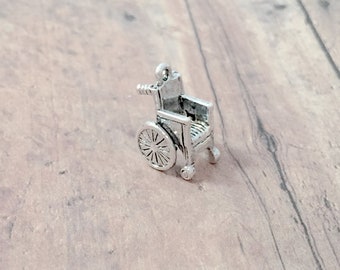 4 Wheelchair charms 3D silver plated pewter - L5