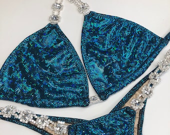 Competition Suit Bikini Turquoise Shattered Glass Hologram