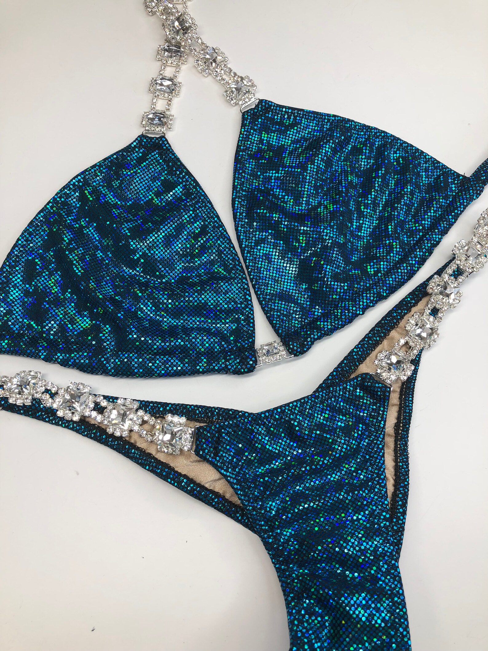 Competition Suit Bikini Turquoise Shattered Glass Hologram Etsy