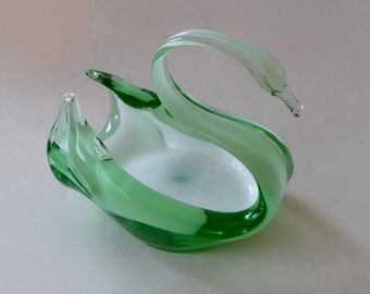 Glass art. Blown glass swan. Murano style. 1950-60.