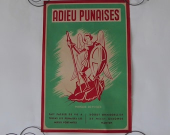 Angel Poster Original 1930 Advertisement. Thank you. Goodbye Bedbugs. Saint Michael Angel. Vintage Belgian Poster.
