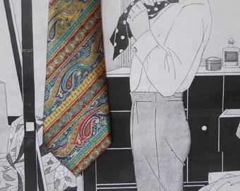 Vintage paisley tie, Milano NY. Handmade, gold, red, blue, and green. 1980
