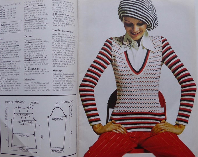 Magazine couture knit seventies. From thread to needle. Monthly N.2.1974. Crochet review. Macrame. Decoration. Boss Tricot. Seventies mode.