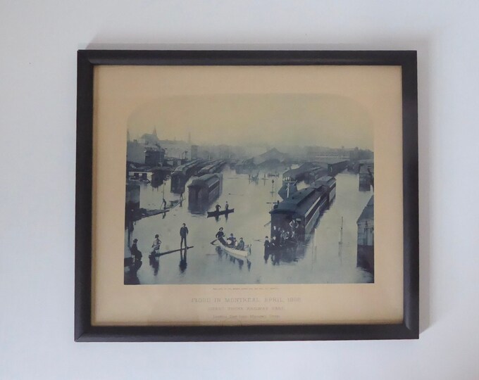 Flood in Montreal, April, 1886. Grand Trunk Railway Yard. Published by the George Bishop Eng. Framing collotype publication 1886.