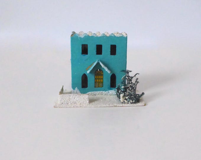 Vintage Putz house. Japan. Christmas village. 1960s. Winter decor. Vintage Christmas. Christmas tree decoration.