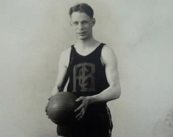 Postcard photo player vintage basketball. Made in Canada. Studio photo. Basketball history. Vintage memorabilia.Sport